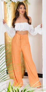 Široké letné nohavice s vysokým pásom Oranžová