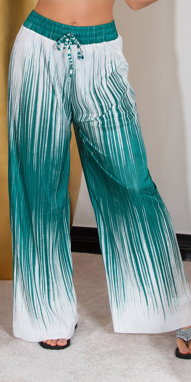 Široké nohavice s vysokým pásom GRADIENT Zelená