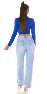 Dámsky crop top s dlhými rukávmi Kráľovská modrá