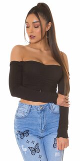 OFF SHOULDER krátky top nariasený Čierna