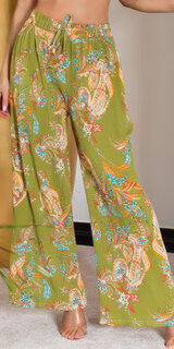 Široké vzorované nohavice na leto Khaki