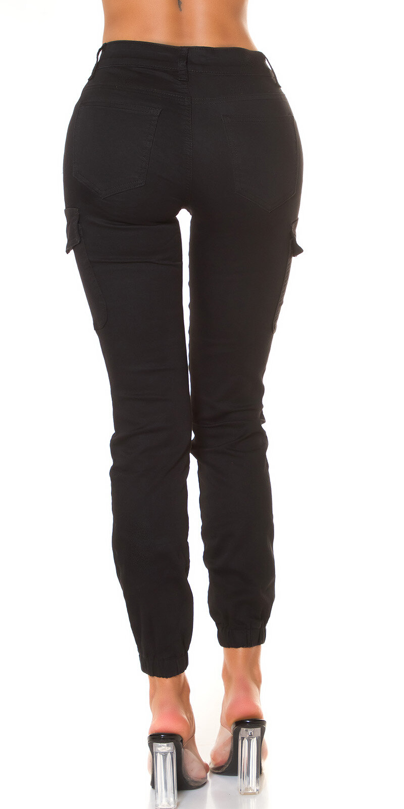 Vysoké kapsáčové nohavice dámske Čierna