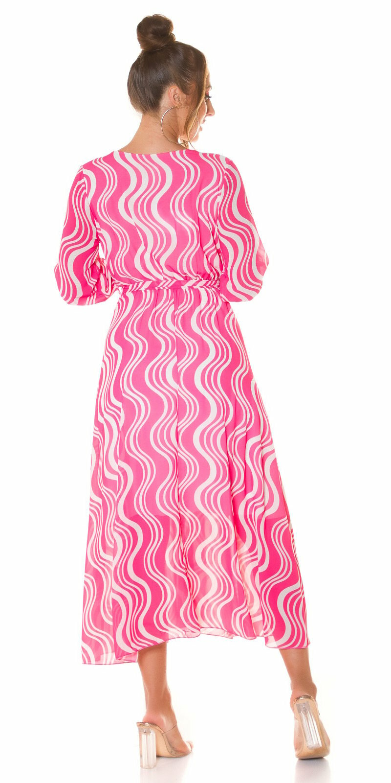 Vzorované maxi šaty s viazaním Ružová