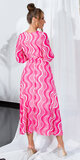 Vzorované maxi šaty s viazaním Ružová