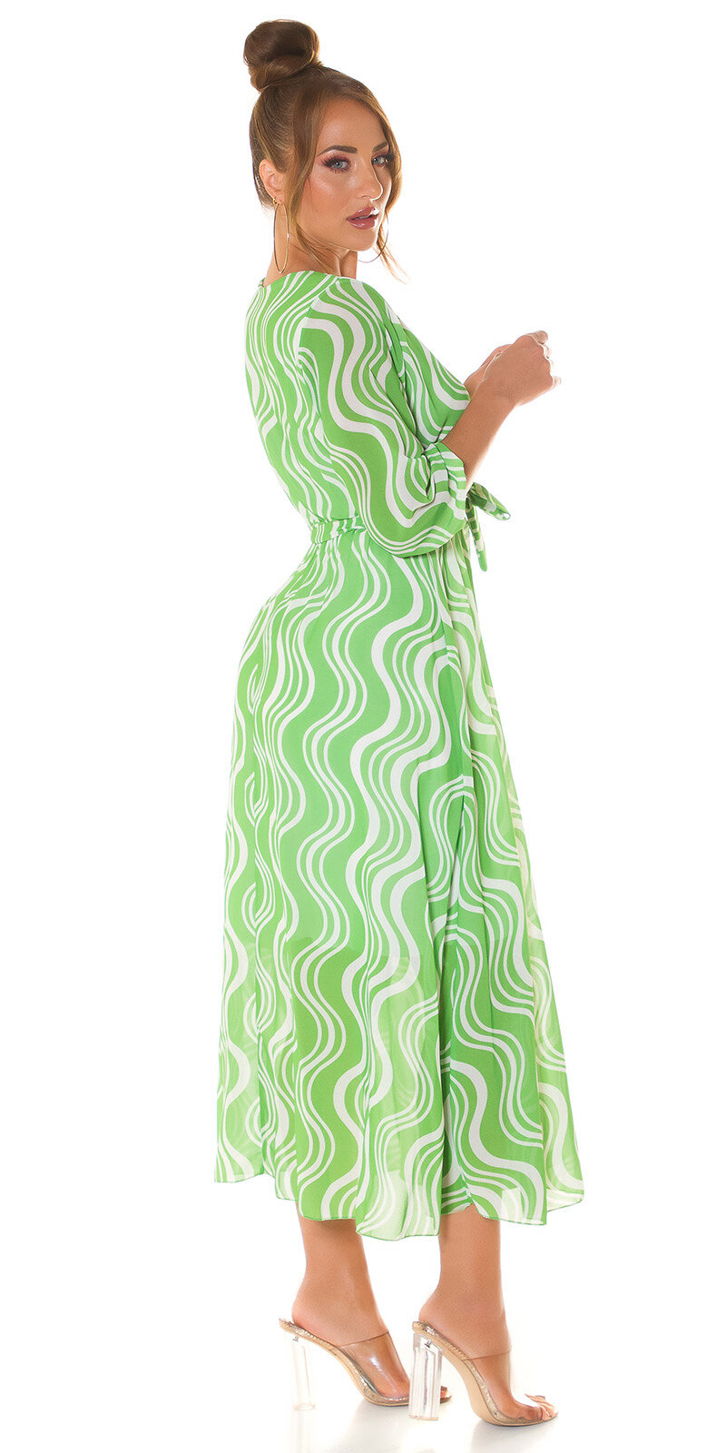 Vzorované maxi šaty s viazaním Zelená