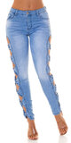 MIDWAIST džíny s mašľami a otvormi Modrá