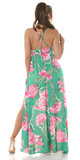 Kvetinové letné šaty na ramienka Zelená