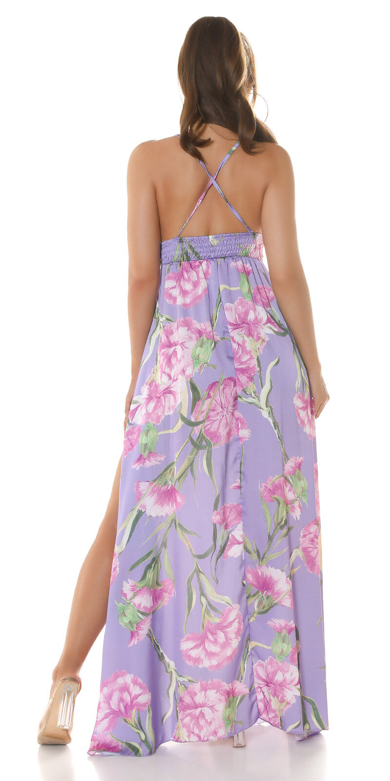 Kvetinové letné šaty na ramienka Lilac