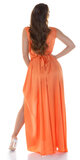 Dlhé saténové šaty s kamienkovým opaskom Oranžová