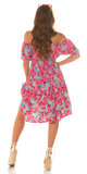 Letné viskózové šaty s odhalenými ramenami Koralová